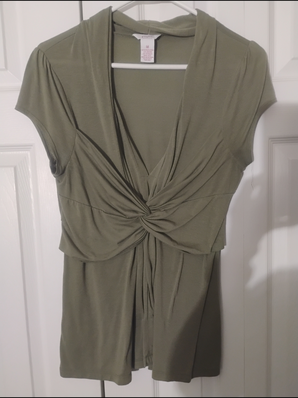2/$13 Tops Candie's Olive Green Twist Waist Short Sleeve Top